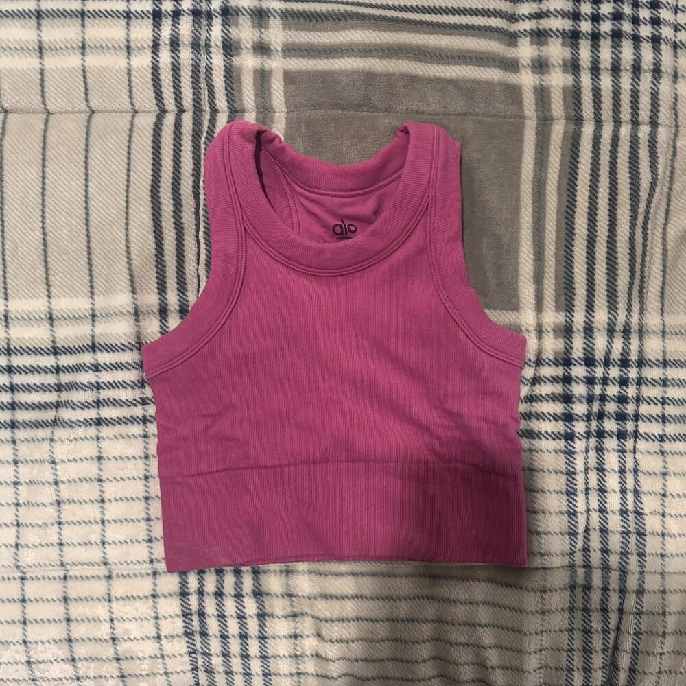 ALO Yoga Pink Ribbed Tank Crop Top